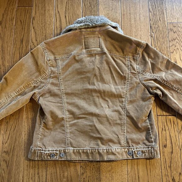 Levi’s Tan Corduroy Women's Faux Fur Collar Jacket Coat Large Long Sleeve - Picture 5 of 6